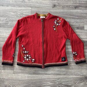 Dale Of Norway Torino 2006 Olympic Games Wool Full Zip Sweater Womens XL Red
